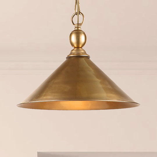 Mid Century Pendant Light With Metallic Brass Finish And Tapered Shade