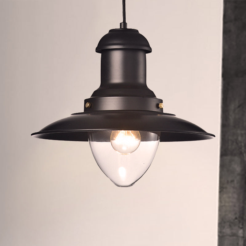 Retro Loft Saucer Ceiling Light In Black/White - Metallic Pendant For Coffee Shop Black