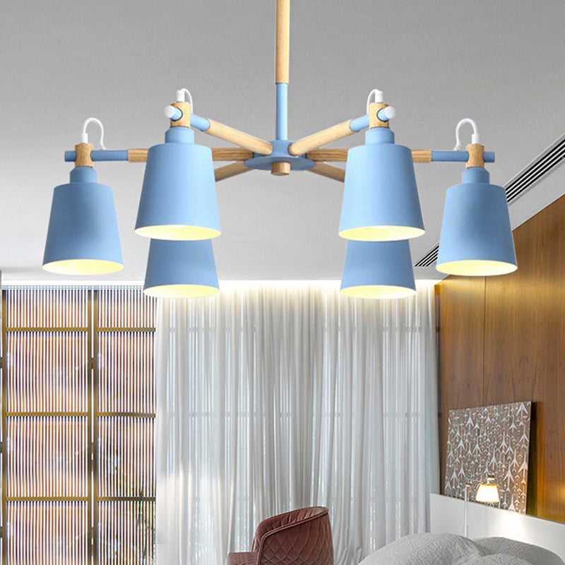 6-Light Macaron Baby Bedroom Chandelier - Metal & Wood Suspension Light