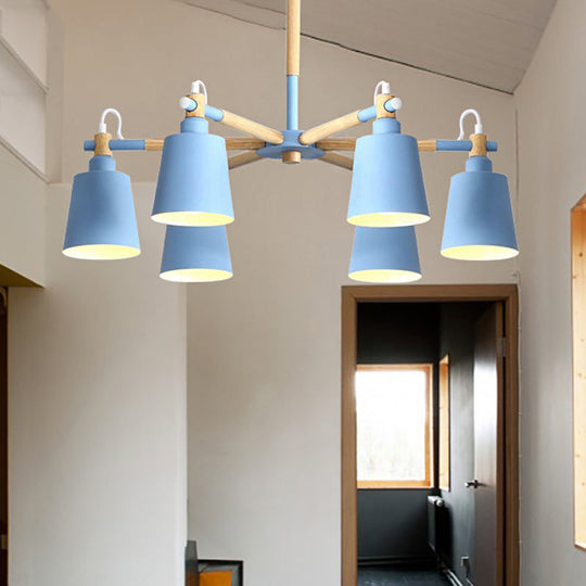 6-Light Macaron Baby Bedroom Chandelier - Metal & Wood Suspension Light