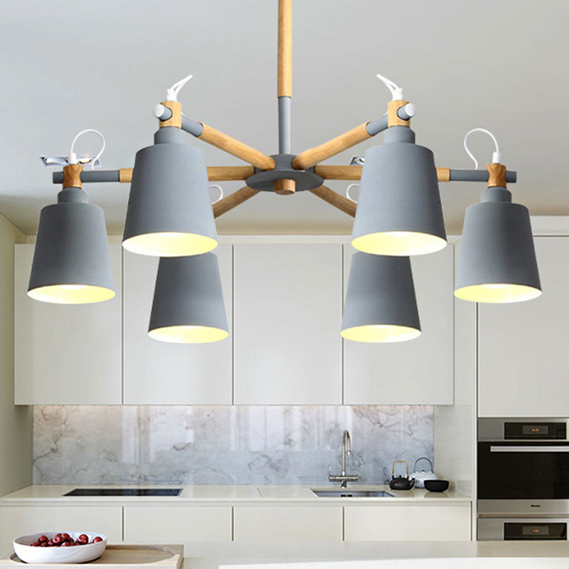 6-Light Macaron Baby Bedroom Chandelier - Metal & Wood Suspension Light