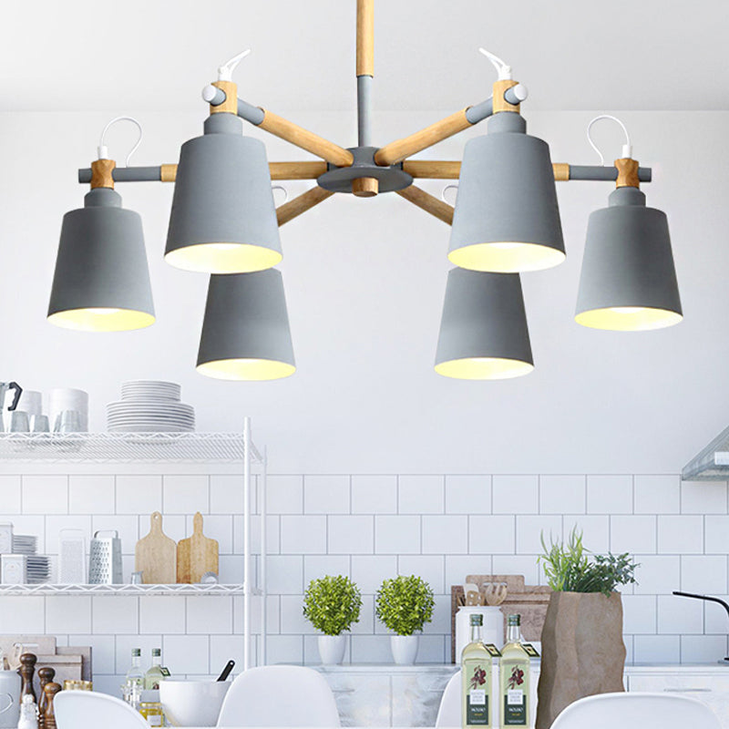 6-Light Macaron Baby Bedroom Chandelier - Metal & Wood Suspension Light