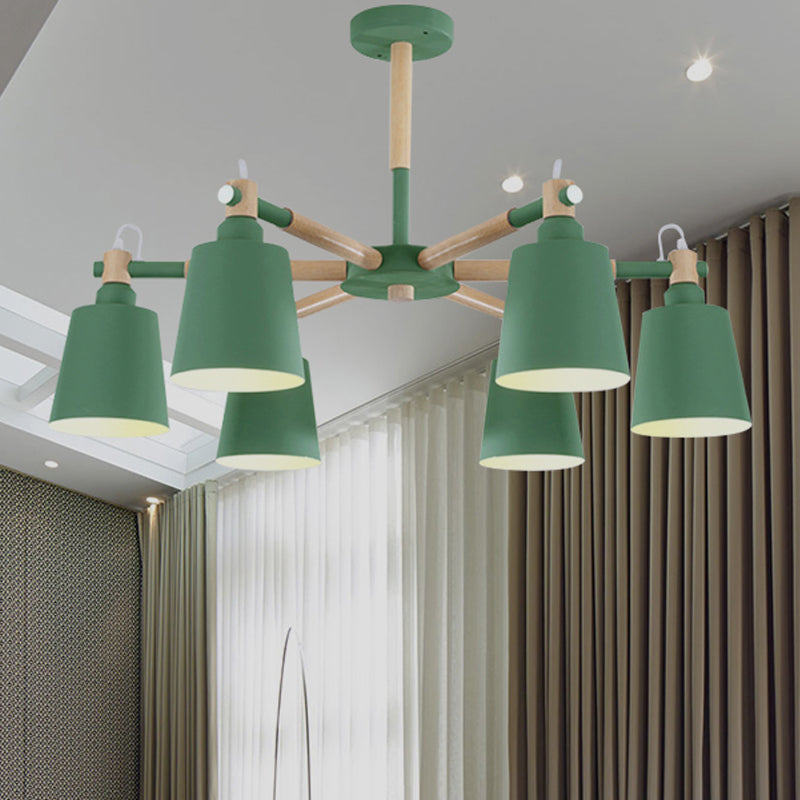 6-Light Macaron Baby Bedroom Chandelier - Metal & Wood Suspension Light