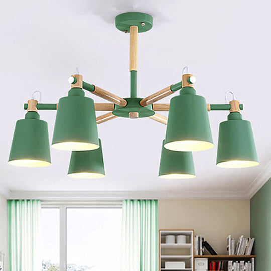 6-Light Macaron Baby Bedroom Chandelier - Metal & Wood Suspension Light