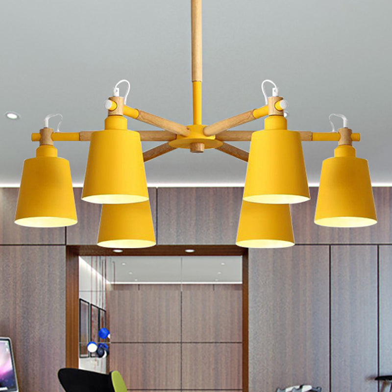 6-Light Macaron Baby Bedroom Chandelier - Metal & Wood Suspension Light