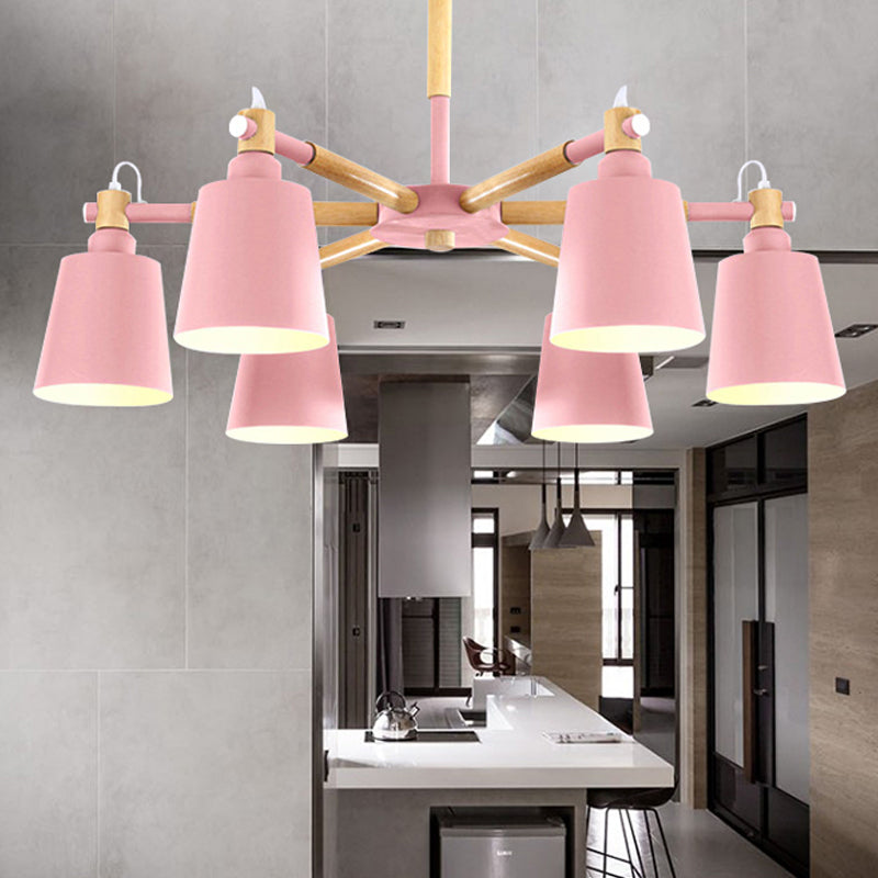 6-Light Macaron Baby Bedroom Chandelier - Metal & Wood Suspension Light