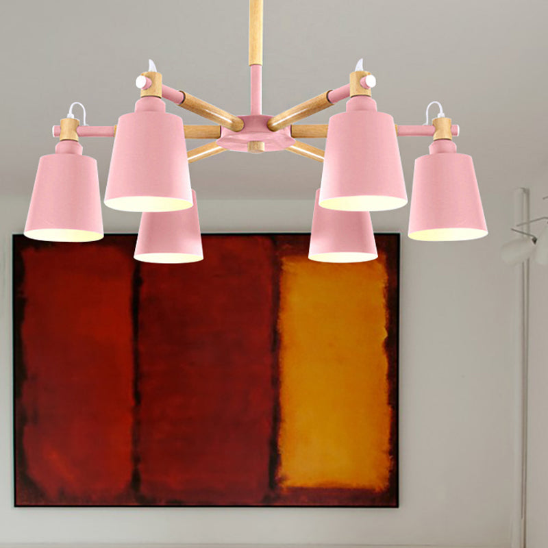 6-Light Macaron Baby Bedroom Chandelier - Metal & Wood Suspension Light