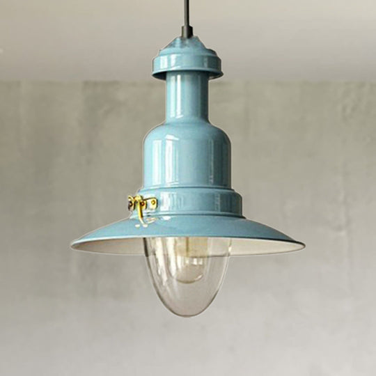 Blue and Yellow Metallic Pendant Ceiling Light for an Industrial and Stylish Living Room