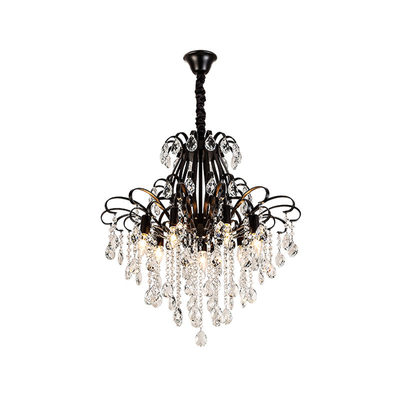 Vintage Teardrop Crystal Chandelier Light - Black Hanging Fixture With Curved Arms 3/7 Lights