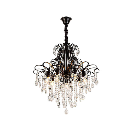 Vintage Teardrop Crystal Chandelier Light - Black Hanging Fixture With Curved Arms 3/7 Lights