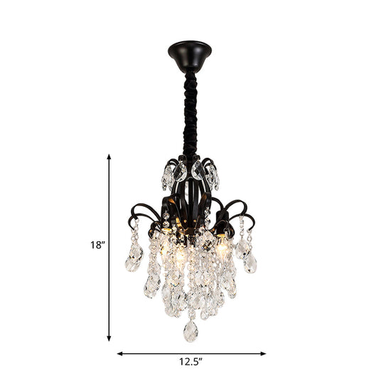 Vintage Teardrop Crystal Chandelier Light - Black Hanging Fixture With Curved Arms 3/7 Lights