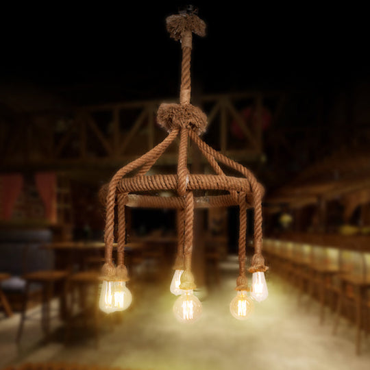 Adjustable Rope Chandelier Pendant Light - Farmhouse Multi Bar Ceiling Fixture In Beige / 19.5