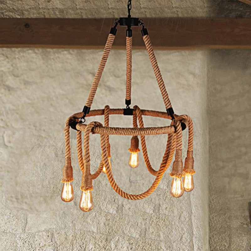 Adjustable Rope Chandelier Pendant Light - Farmhouse Multi Bar Ceiling Fixture In Beige / 23.5