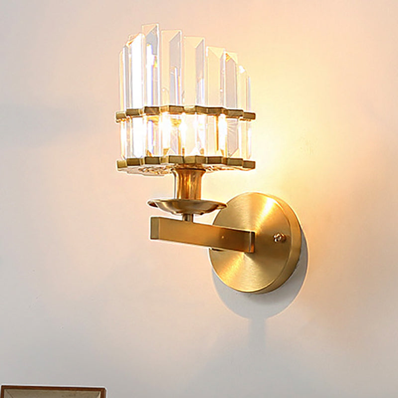 Contemporary K9 Crystal Wall Sconce With Black/Brass Finish For Living Room