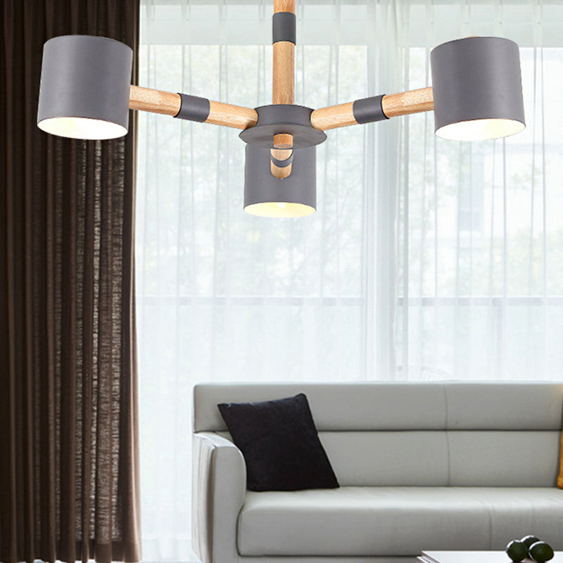 Nordic Modern Hanging Light - Cylinder Shade For Boys Bedroom Chandelier Metal & Wood Design