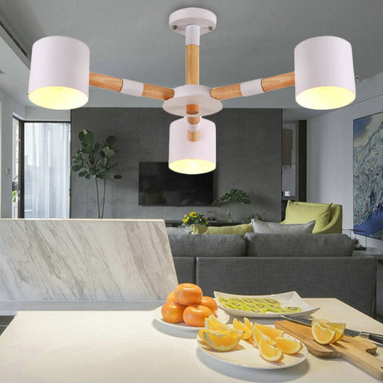 Nordic Modern Hanging Light - Cylinder Shade For Boys Bedroom Chandelier Metal & Wood Design