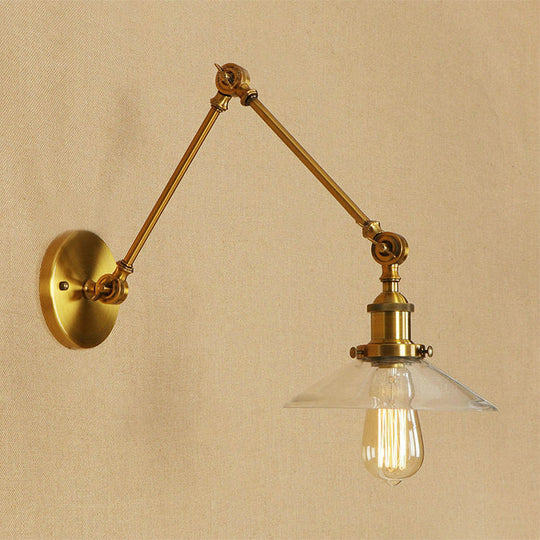 Farmhouse Amber Glass Wall Sconce Light Fixture - Brass Cone Design