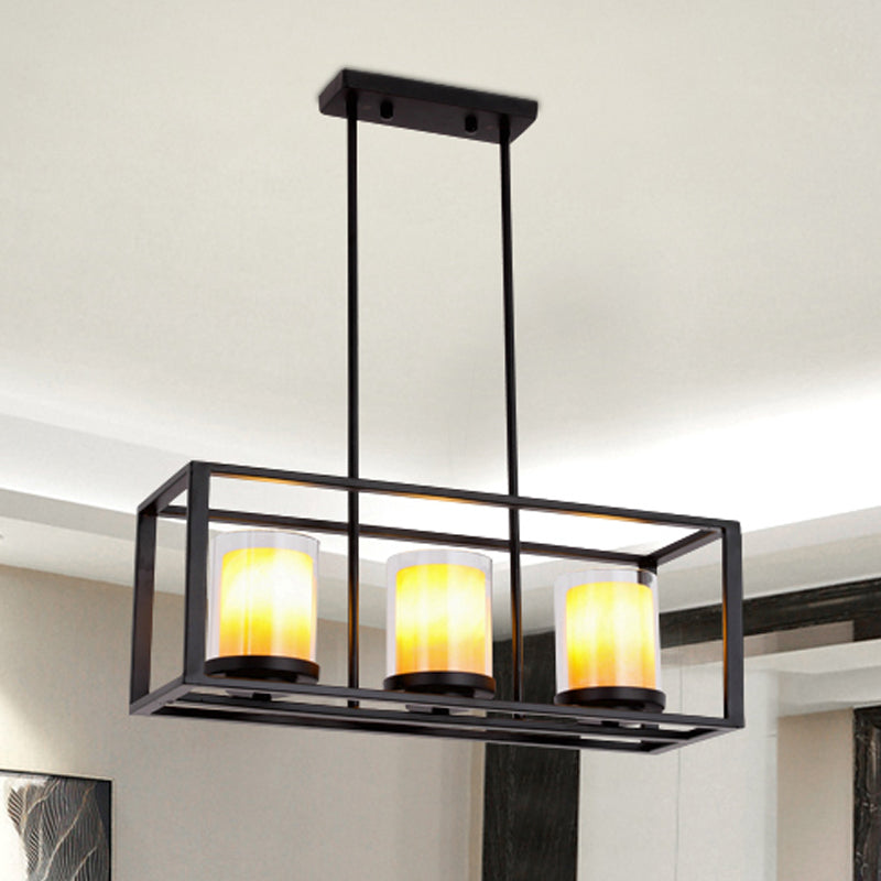 Modern 3/5/6-Light Island Pendant With White Glass Black Metal Frame - Perfect For Kitchen Lighting