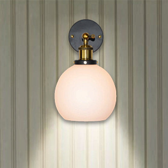 Brass Industrial Wall Sconce Lamp - Bubble White Glass Single Bulb For Bedroom