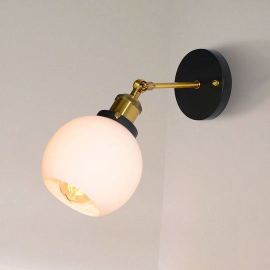 Brass Industrial Wall Sconce Lamp - Bubble White Glass Single Bulb For Bedroom