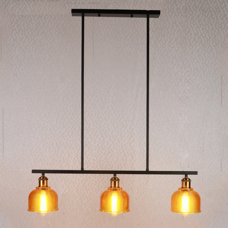 Industrial Black Pendant Lamp With Red/Yellow/Blue Glass Bowls 3-Light For Island Lighting Yellow