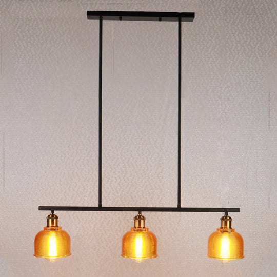 Industrial Black Pendant Lamp With Red/Yellow/Blue Glass Bowls 3-Light For Island Lighting Yellow