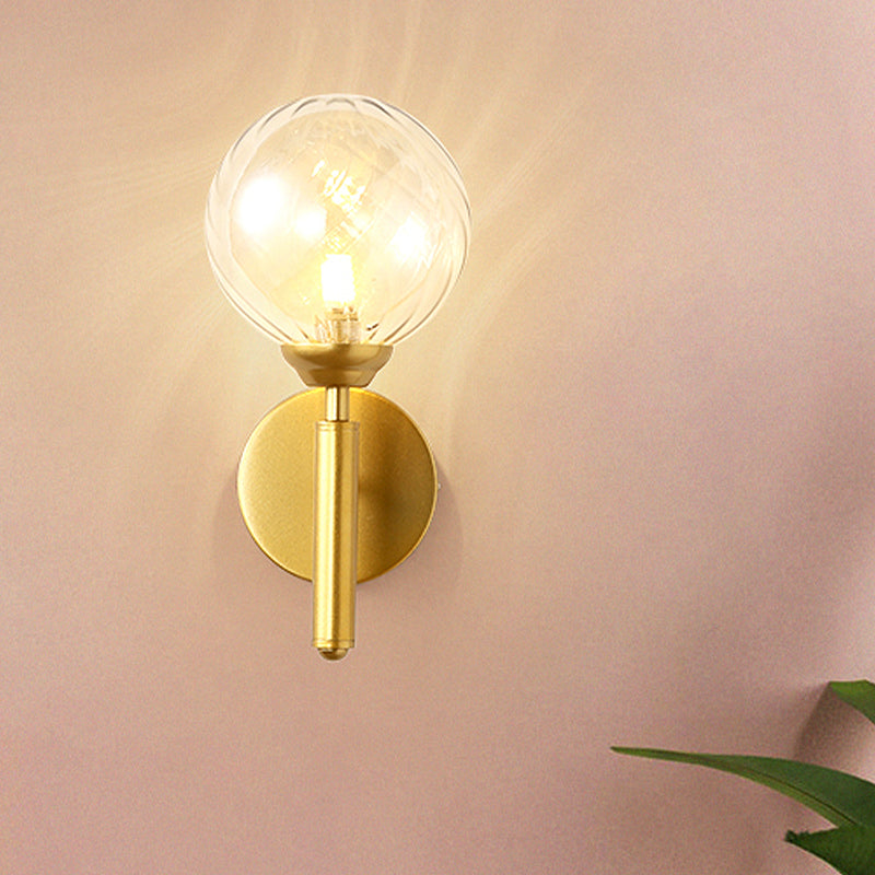 Modern Brass Wall Sconce Light - Clear Glass Sphere For Bedroom