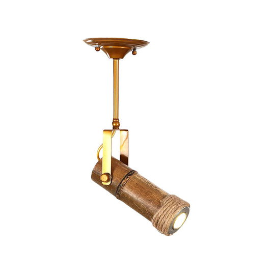 Semi Flush Lodge Light: Stylish Wood, Metal, and Bamboo Adjustable Ceiling Fixture for Restaurants - 1/2/3-Light Tube