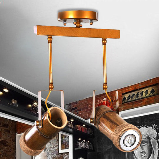 Semi Flush Lodge Light: Stylish Wood, Metal, and Bamboo Adjustable Ceiling Fixture for Restaurants - 1/2/3-Light Tube