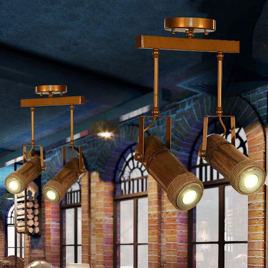 Semi Flush Lodge Light: Stylish Wood, Metal, and Bamboo Adjustable Ceiling Fixture for Restaurants - 1/2/3-Light Tube