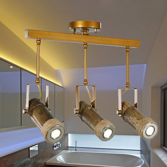 Semi Flush Lodge Light: Stylish Wood, Metal, and Bamboo Adjustable Ceiling Fixture for Restaurants - 1/2/3-Light Tube