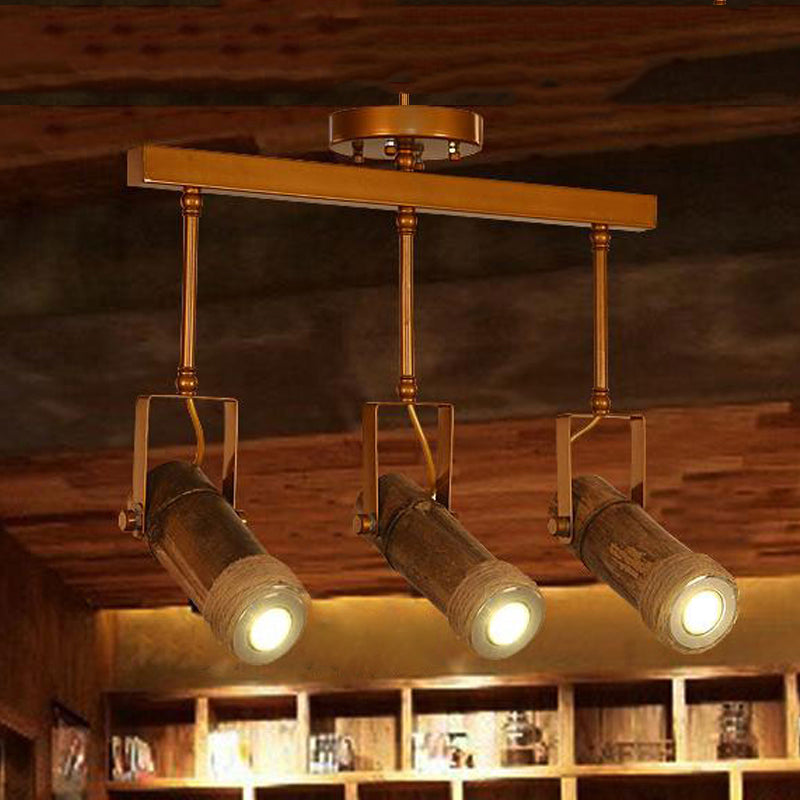 Semi Flush Lodge Light: Stylish Wood, Metal, and Bamboo Adjustable Ceiling Fixture for Restaurants - 1/2/3-Light Tube