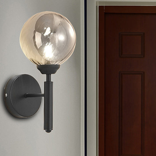 Modern Round Smoked Glass Wall Mounted Lamp In Black - Single Bulb Bedroom Sconce Light