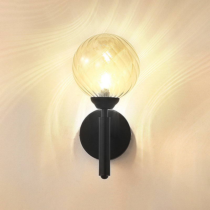 Black Modern Globe Wall Light With Clear Textured Glass And 1 Bulb