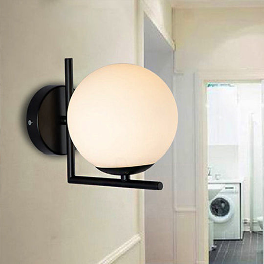 Modern Black Opal Glass Globe Wall Mounted Light Fixture With Frame Decoration