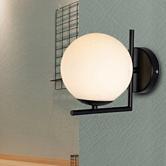 Modern Black Opal Glass Globe Wall Mounted Light Fixture With Frame Decoration