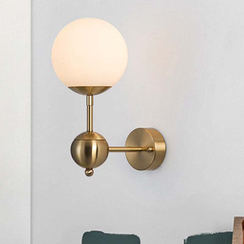 Modern Globe Wall Sconce Light In Brass With White Glass - Bathroom Lighting Fixture