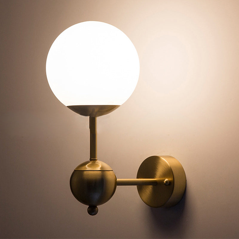 Modern Globe Wall Sconce Light In Brass With White Glass - Bathroom Lighting Fixture