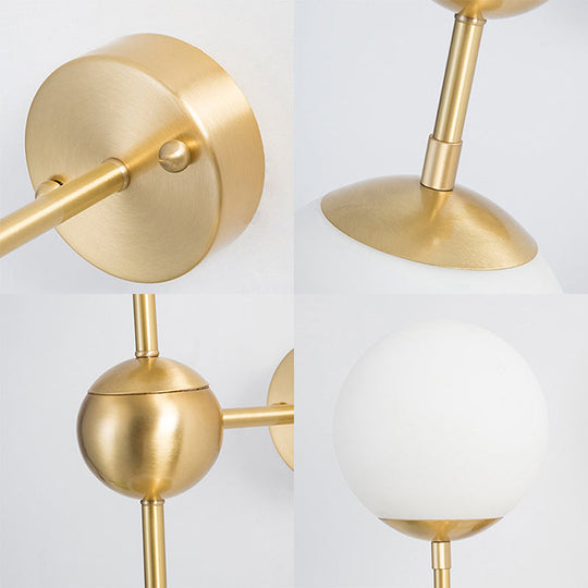 Modern Globe Wall Sconce Light In Brass With White Glass - Bathroom Lighting Fixture