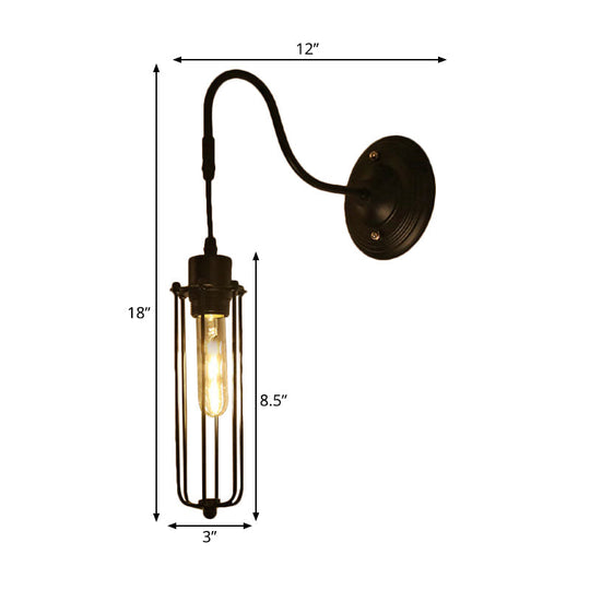 Farmhouse Wall Mount Light Fixture - Metal Cage Design Black Finish