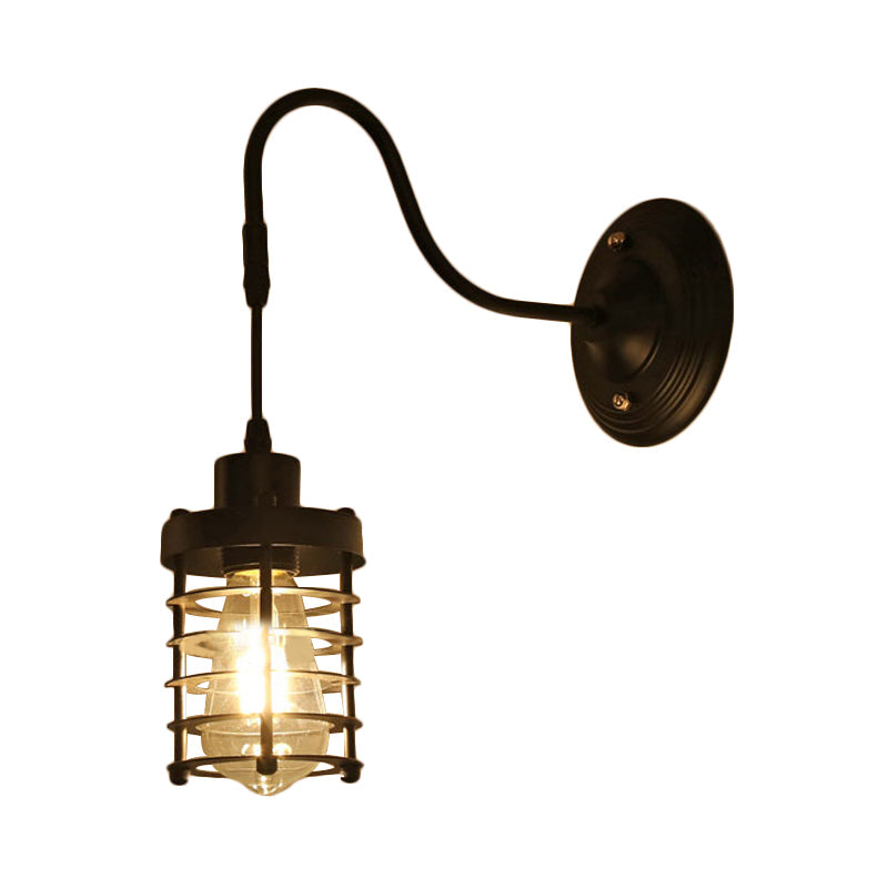 Farmhouse Wall Mount Light Fixture - Metal Cage Design Black Finish