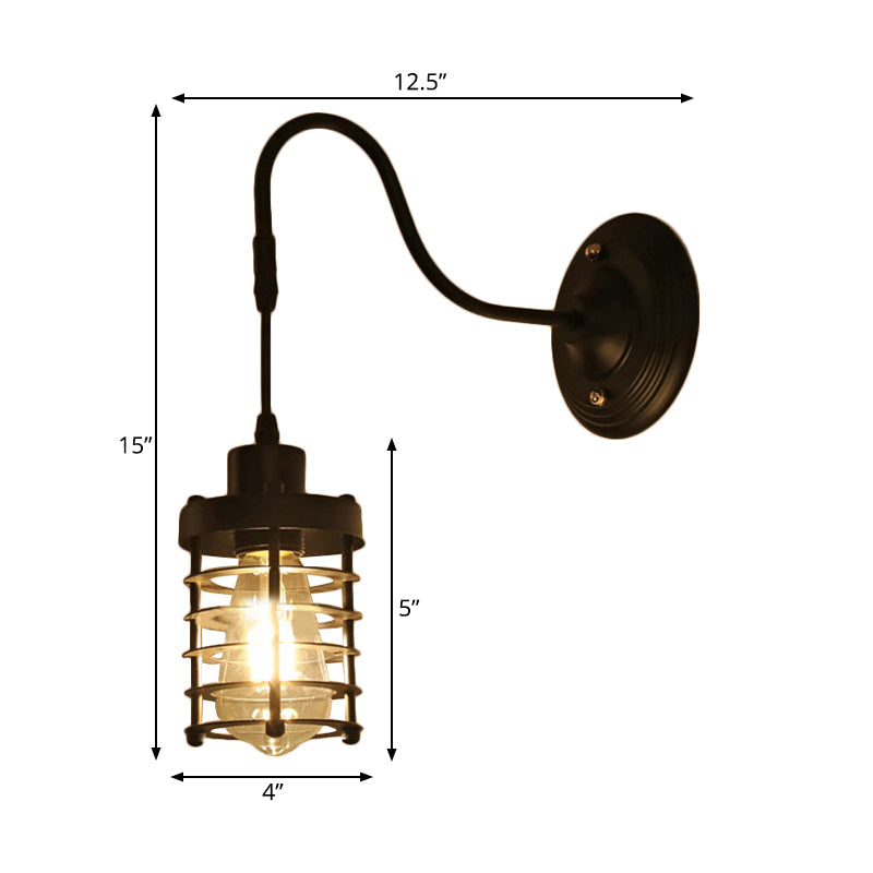 Farmhouse Wall Mount Light Fixture - Metal Cage Design Black Finish