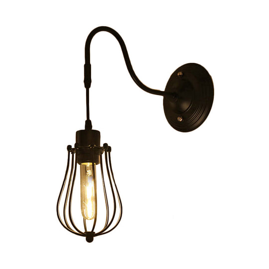 Farmhouse Wall Mount Light Fixture - Metal Cage Design Black Finish