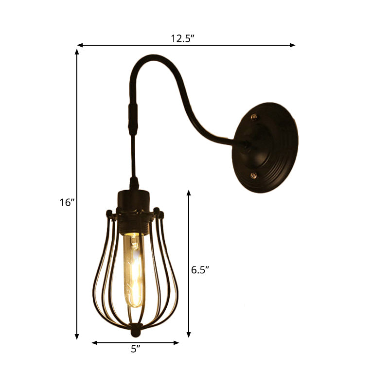 Farmhouse Wall Mount Light Fixture - Metal Cage Design Black Finish