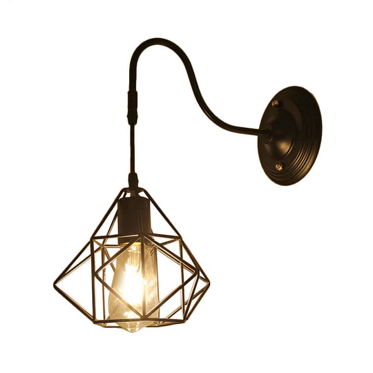 Farmhouse Wall Mount Light Fixture - Metal Cage Design Black Finish