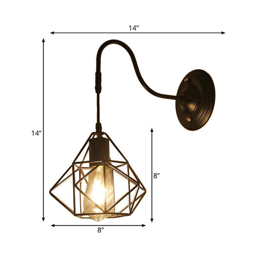 Farmhouse Wall Mount Light Fixture - Metal Cage Design Black Finish