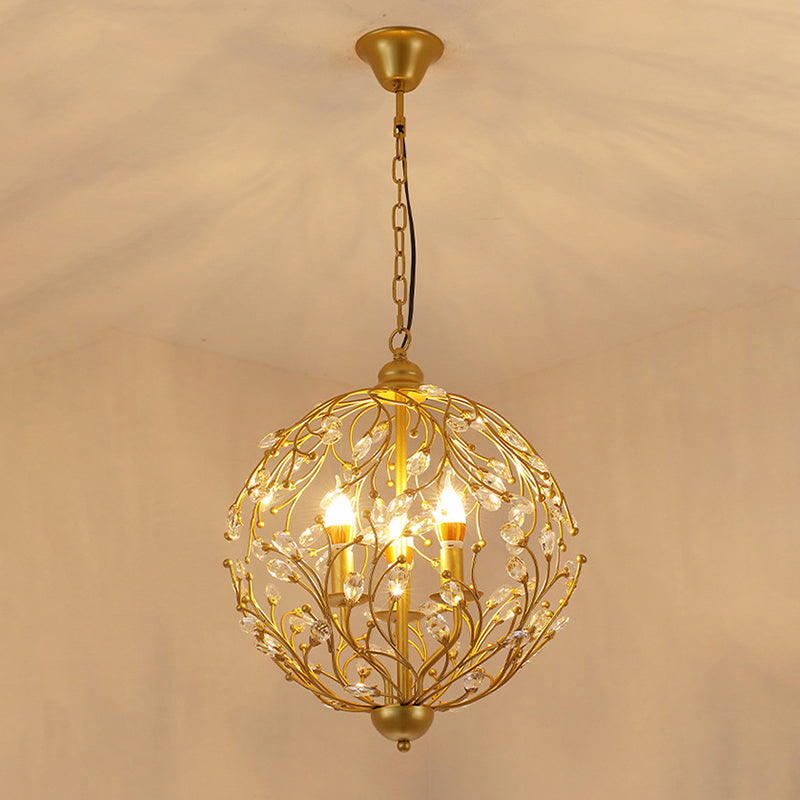 Antique Crystal Chandelier - 3-Light Brass Hanging Ceiling Light For Dining Room