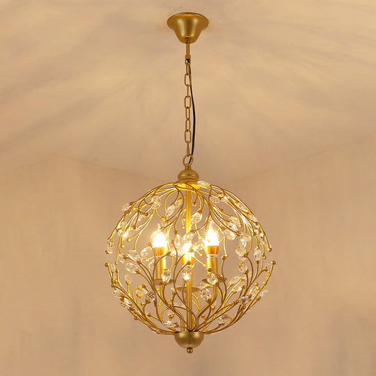 Antique Crystal Chandelier - 3-Light Brass Hanging Ceiling Light For Dining Room