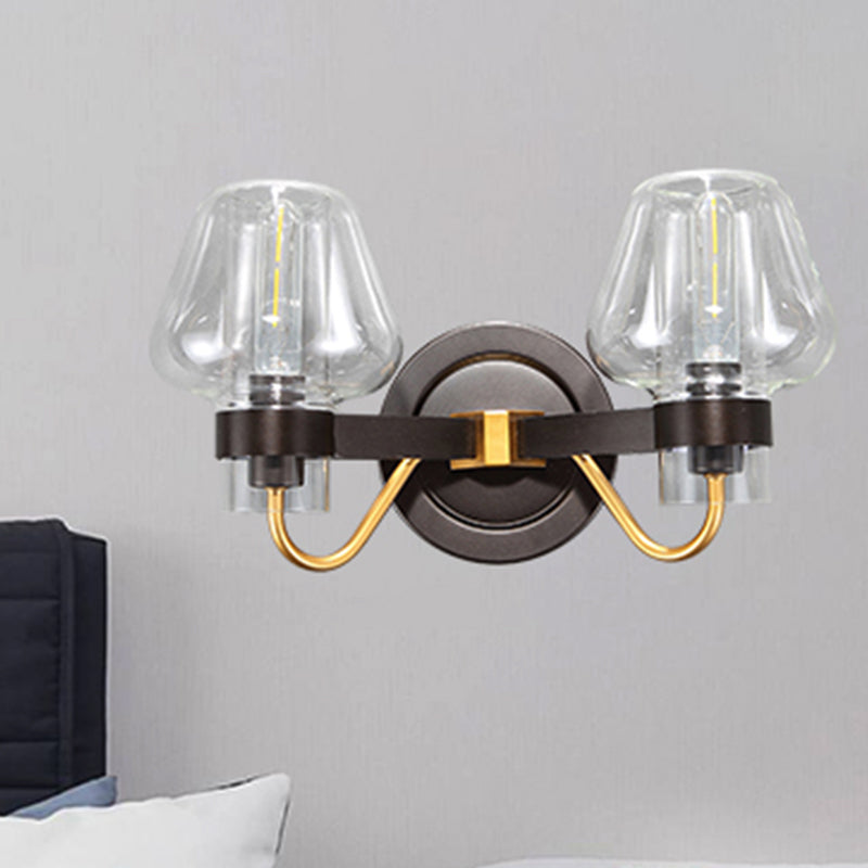 Modern Black Sconce Light With Clear Glass Mushroom Shade - 2-Light Wall Lamp For Bedroom