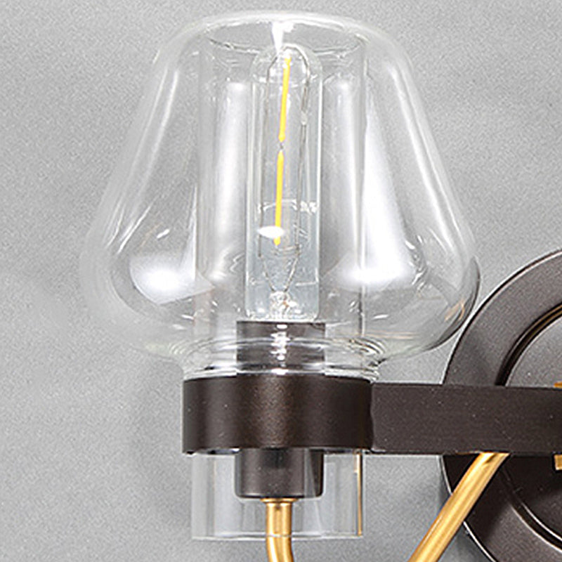 Modern Black Sconce Light With Clear Glass Mushroom Shade - 2-Light Wall Lamp For Bedroom